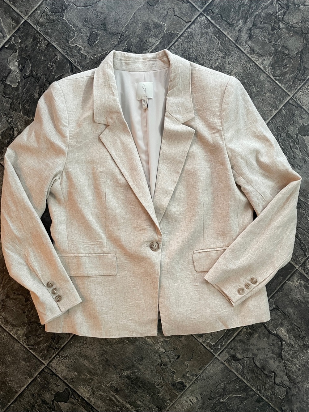 JOIE Linen-Blend Creamy-Beige Classic Tailored Resortwear Office Business Blazer